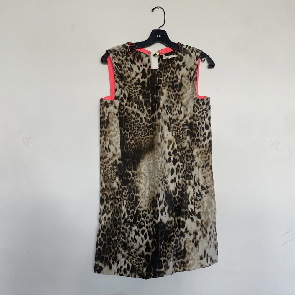 Maje Leapord Print Shift Dress Size 1 Linen Fabric Animal Print Neutral